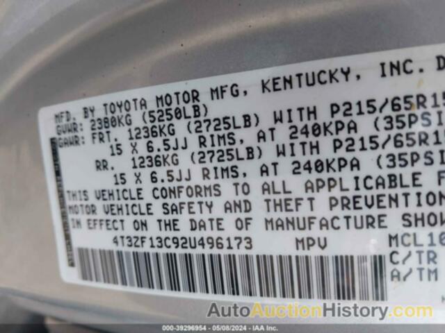 TOYOTA SIENNA LE, 4T3ZF13C92U496173