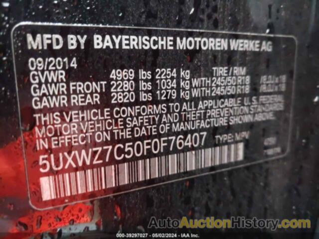 BMW X3 SDRIVE28I, 5UXWZ7C50F0F76407