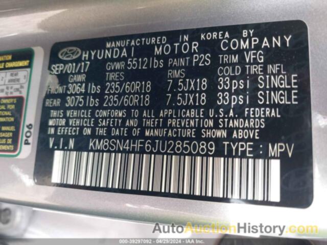 HYUNDAI SANTA FE SE/LIMITED, KM8SN4HF6JU285089