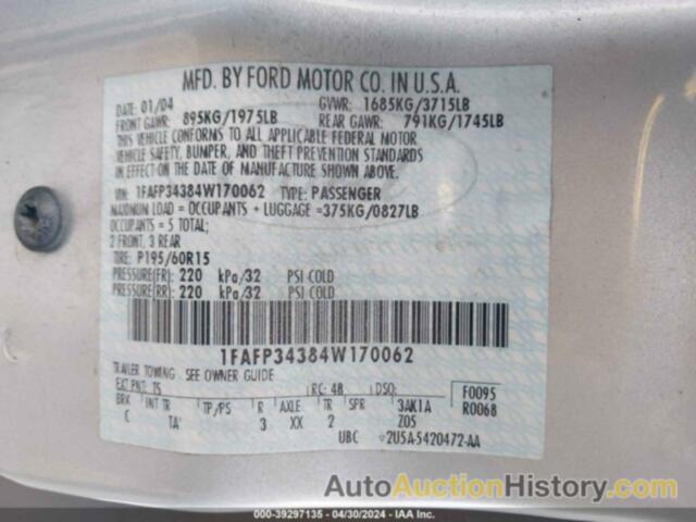 FORD FOCUS SE, 1FAFP34384W170062