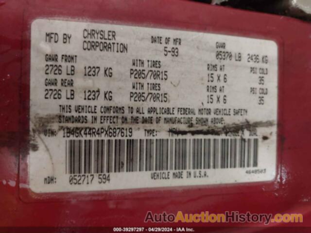 DODGE GRAND CARAVAN SE, 1B4GK44R4PX687619