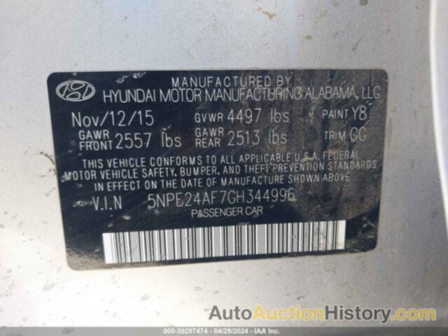 HYUNDAI SONATA SE, 5NPE24AF7GH344996