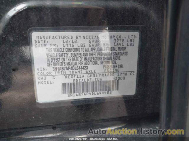 NISSAN SENTRA S/SV/SR/SL, 3N1AB7AP4DL644423