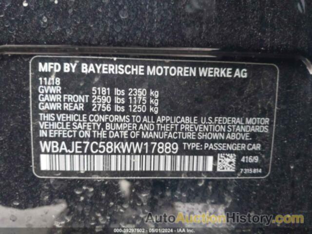 BMW 540I XDRIVE, WBAJE7C58KWW17889