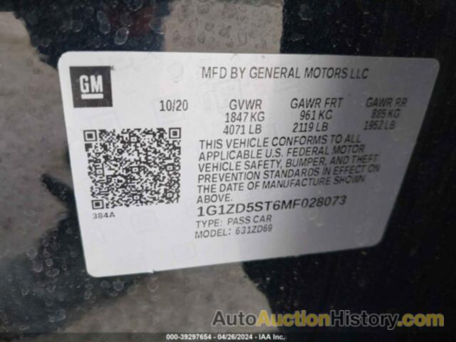 CHEVROLET MALIBU FWD LT, 1G1ZD5ST6MF028073