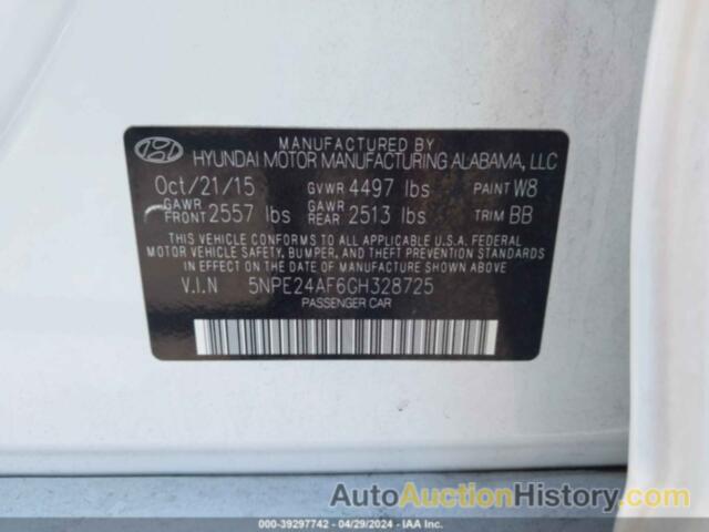 HYUNDAI SONATA SE, 5NPE24AF6GH328725