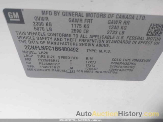 CHEVROLET EQUINOX 2LT, 2CNFLNEC1B6480492