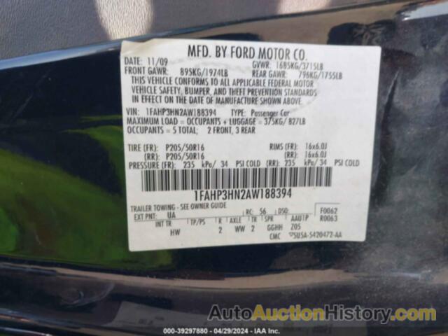 FORD FOCUS SEL, 1FAHP3HN2AW188394