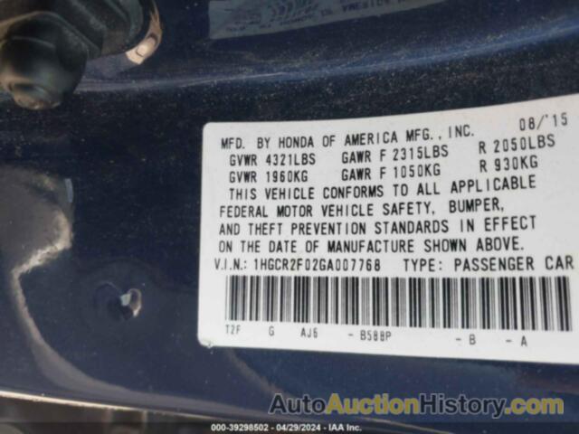 HONDA ACCORD EX, 1HGCR2F02GA007768