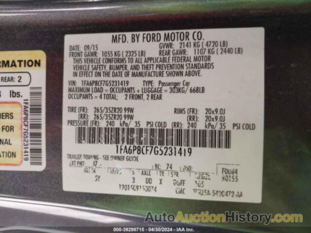 FORD MUSTANG GT, 1FA6P8CF7G5231419