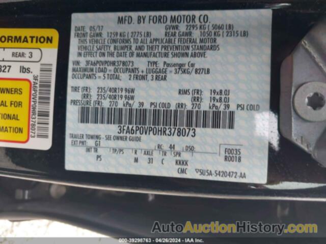 FORD FUSION SPORT, 3FA6P0VP0HR378073