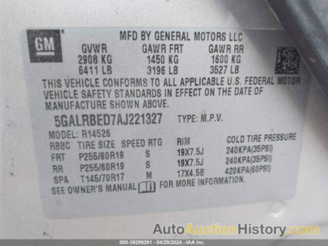 BUICK ENCLAVE CXL, 5GALRBED7AJ221327