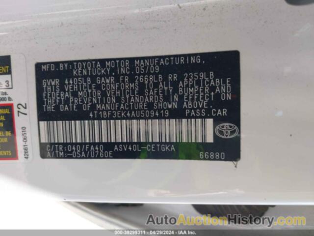 TOYOTA CAMRY XLE, 4T1BF3EK4AU509419