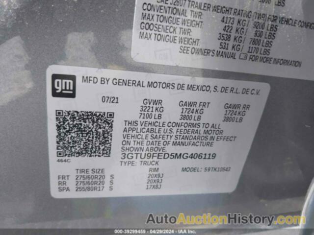 GMC SIERRA 1500 4WD  SHORT BOX DENALI, 3GTU9FED5MG406119