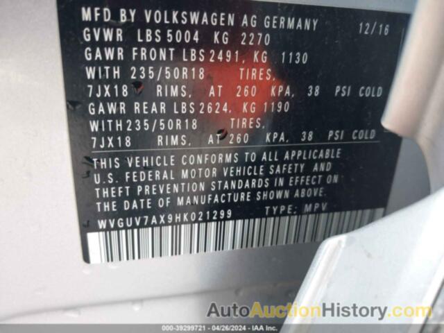 VOLKSWAGEN TIGUAN 2.0T SPORT, WVGUV7AX9HK021299