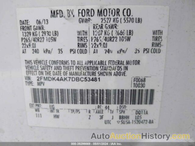 FORD EDGE SPORT, 2FMDK4AK7DBC53481