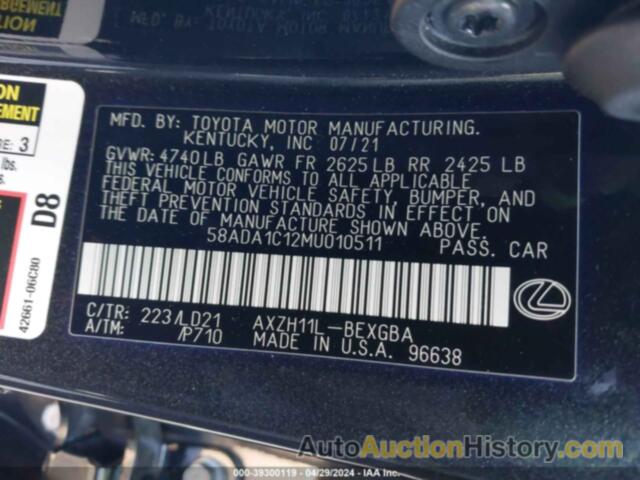 LEXUS ES 300H, 58ADA1C12MU010511