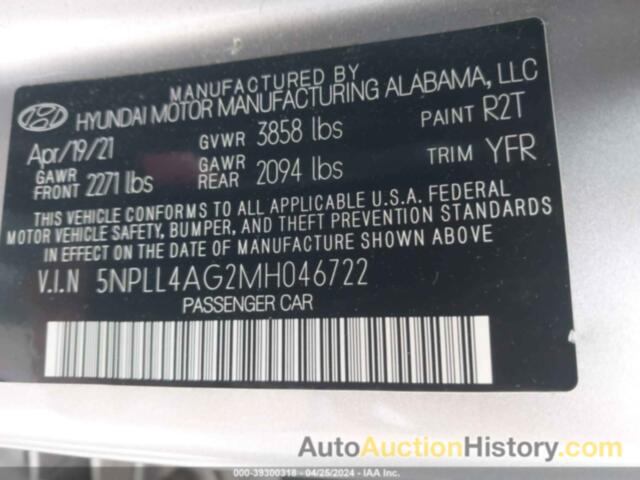 HYUNDAI ELANTRA SE, 5NPLL4AG2MH046722