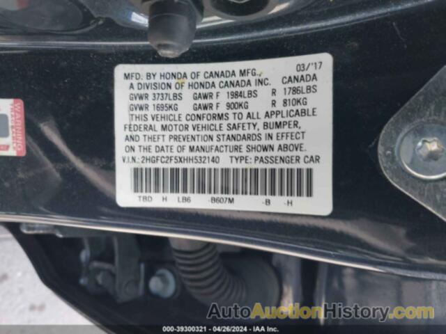 HONDA CIVIC LX, 2HGFC2F5XHH532140