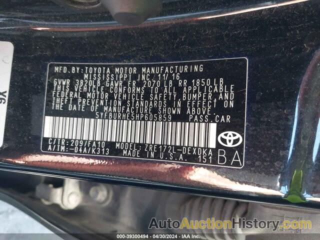 TOYOTA COROLLA L/LE/XLE/SE/XSE, 5YFBURHE5HP605859