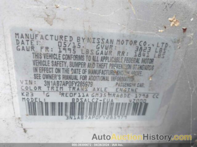 NISSAN SENTRA S, 3N1AB7AP0FY285979