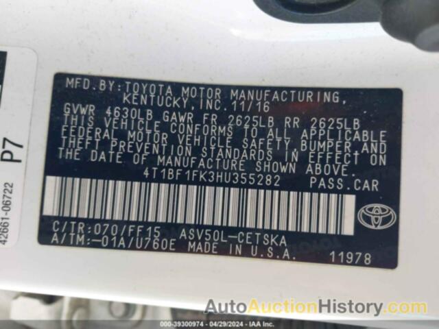 TOYOTA CAMRY SE, 4T1BF1FK3HU355282