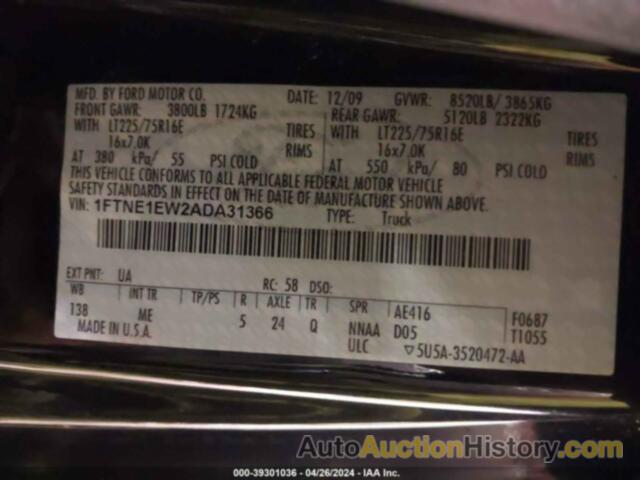 FORD E-150 COMMERCIAL, 1FTNE1EW2ADA31366