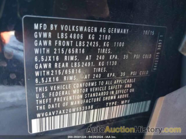 VOLKSWAGEN TIGUAN S, WVGAV7AX2GW553598