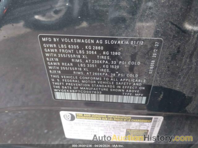 VOLKSWAGEN TOUAREG TDI SPORT, WVGEK9BP7CD007633