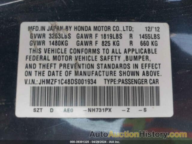 HONDA CR-Z, JHMZF1C48DS001934