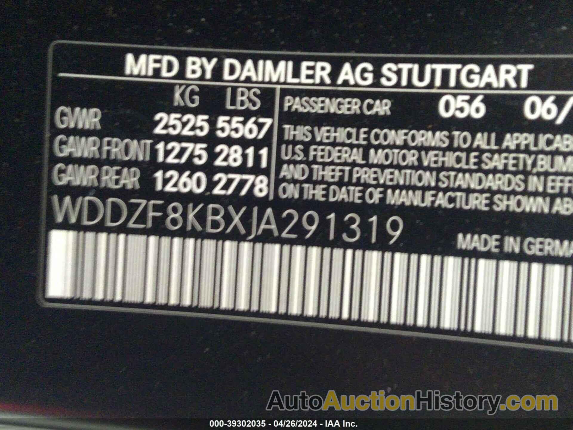 MERCEDES-BENZ AMG E 63 S 4MATIC, WDDZF8KBXJA291319