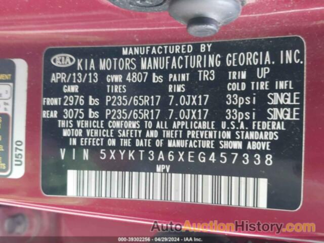 KIA SORENTO LX, 5XYKT3A6XEG457338