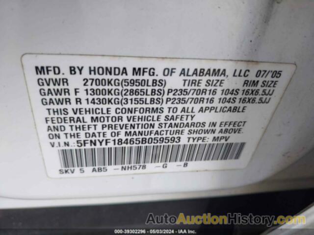 HONDA PILOT EX, 5FNYF18465B059593