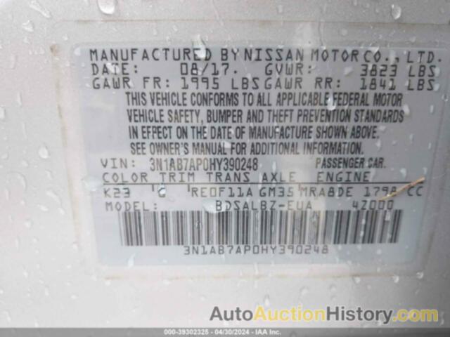 NISSAN SENTRA S, 3N1AB7AP0HY390248