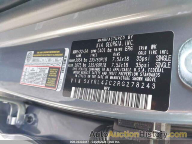 KIA SORENTO S, 5XYRL4JC2RG278243