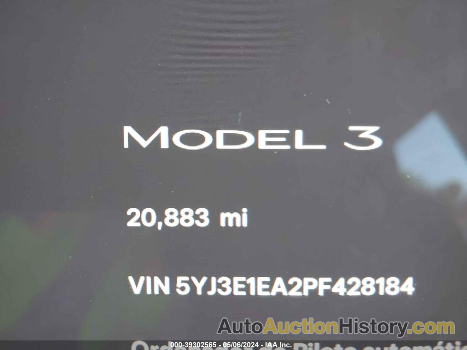 TESLA MODEL 3 REAR-WHEEL DRIVE, 5YJ3E1EA2PF428184