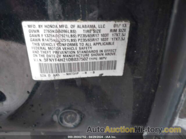 HONDA PILOT LX, 5FNYF4H21DB037502