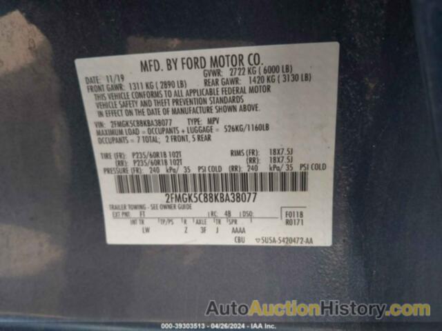 FORD FLEX SEL, 2FMGK5C88KBA38077