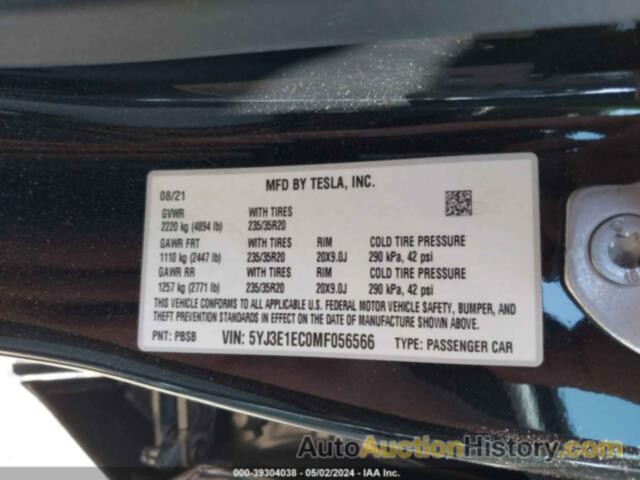 TESLA MODEL 3 PERFORMANCE DUAL MOTOR ALL-WHEEL DRIVE, 5YJ3E1EC0MF056566