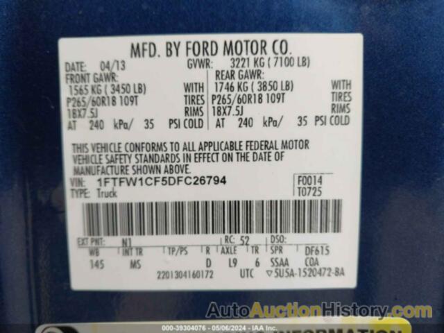 FORD F150 SUPERCREW, 1FTFW1CF5DFC26794