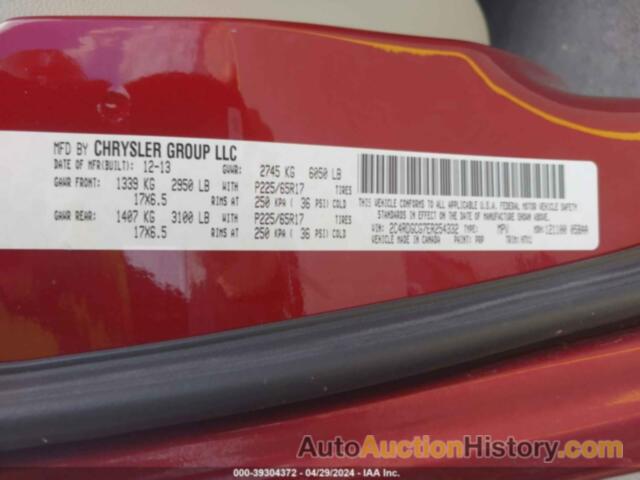 DODGE GRAND CARAVAN SXT, 2C4RDGCG7ER254332