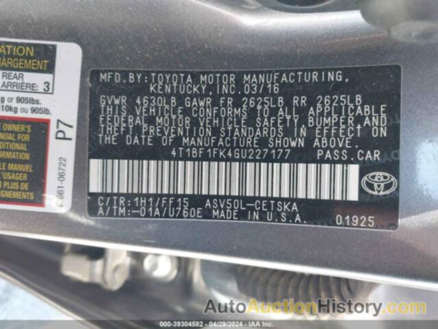 TOYOTA CAMRY SE, 4T1BF1FK4GU227177