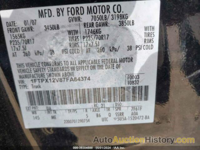 FORD F-150 LARIAT/STX/XL/XLT, 1FTPX12V87FA84374