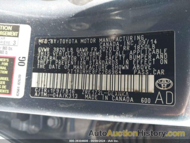 TOYOTA COROLLA L/LE/LE PLS/PRM/S/S PLS, 2T1BURHE8FC266964