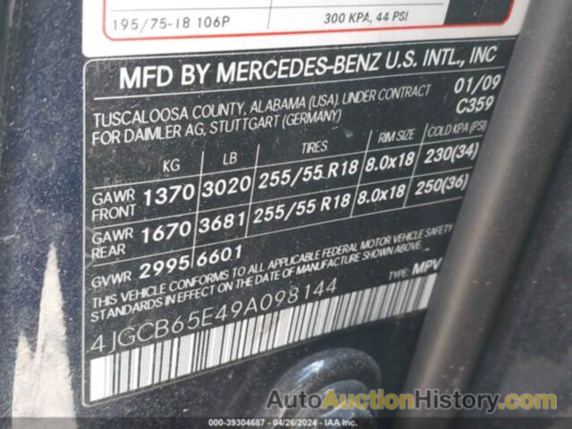 MERCEDES-BENZ R 350 4MATIC, 4JGCB65E49A098144