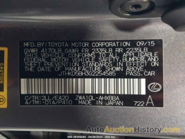 LEXUS CT 200H, JTHKD5BH3G2254585