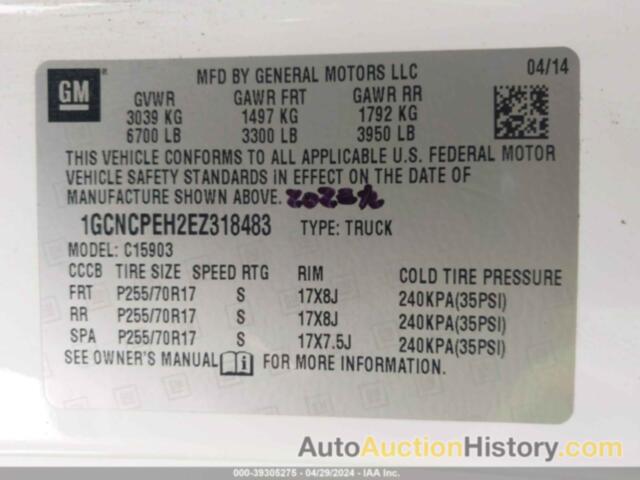 CHEVROLET SILVERADO 1500 WORK TRUCK 2WT, 1GCNCPEH2EZ318483