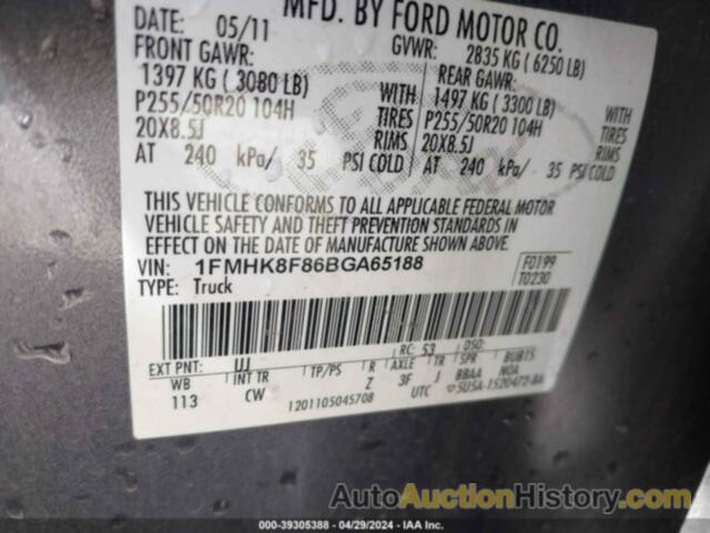 FORD EXPLORER LIMITED, 1FMHK8F86BGA65188