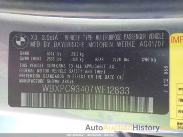 BMW X3 3.0SI, WBXPC93407WF12833