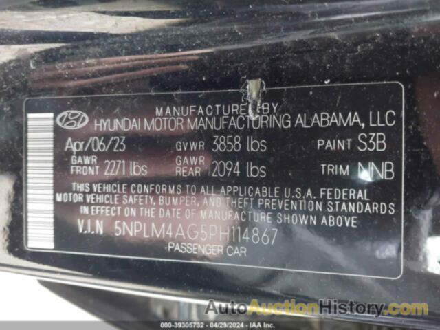 HYUNDAI ELANTRA SEL, 5NPLM4AG5PH114867